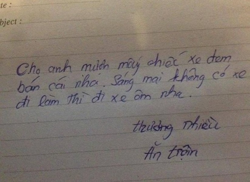 Ăn trộm vào phòng "mượn" xe máy để bán khiến khổ chủ không thể khóc cũng không thể cười được.